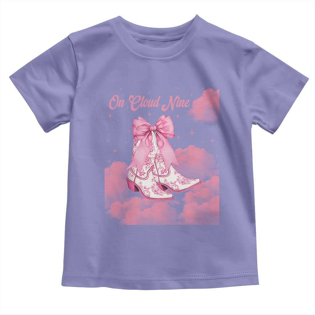 On Cloud Nine Toddler T Shirt 9th Birthday Bday Girl Pink Coquette Cowgirl Boots