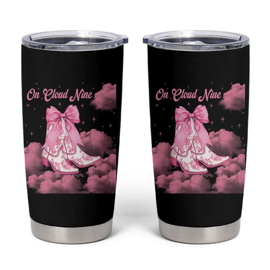 On Cloud Nine Tumbler Cup 9th Birthday Bday Girl Pink Coquette Cowgirl Boots