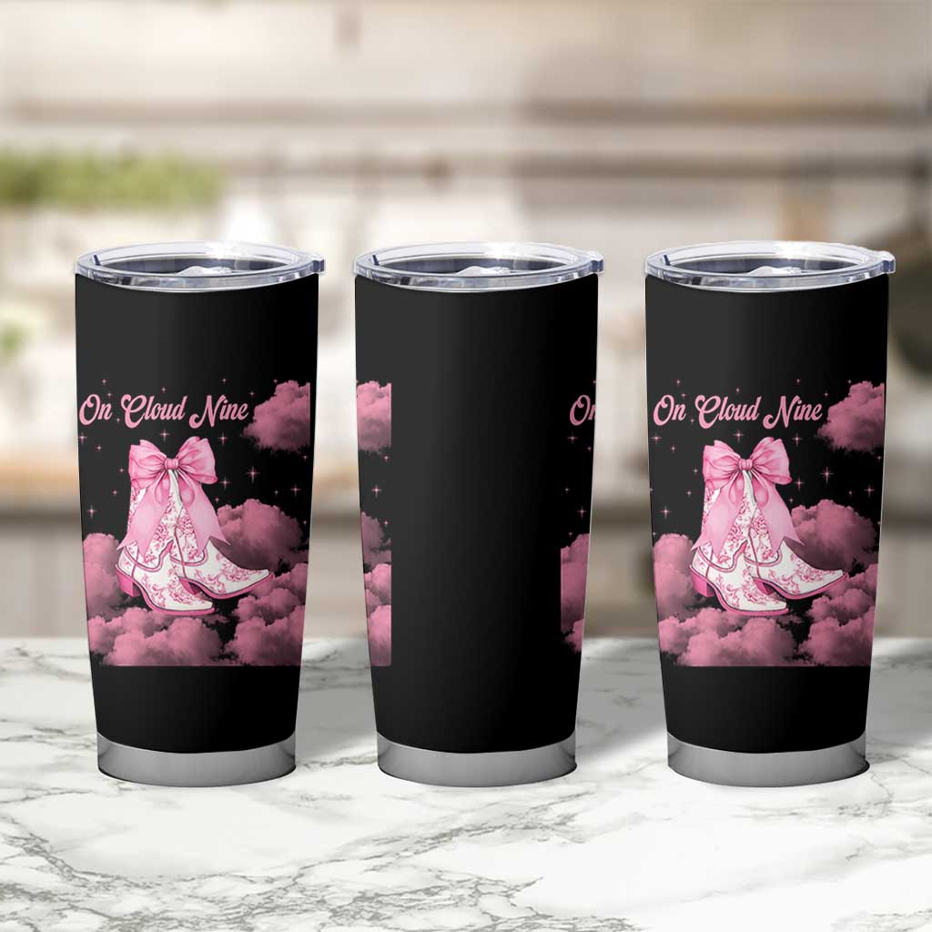 On Cloud Nine Tumbler Cup 9th Birthday Bday Girl Pink Coquette Cowgirl Boots