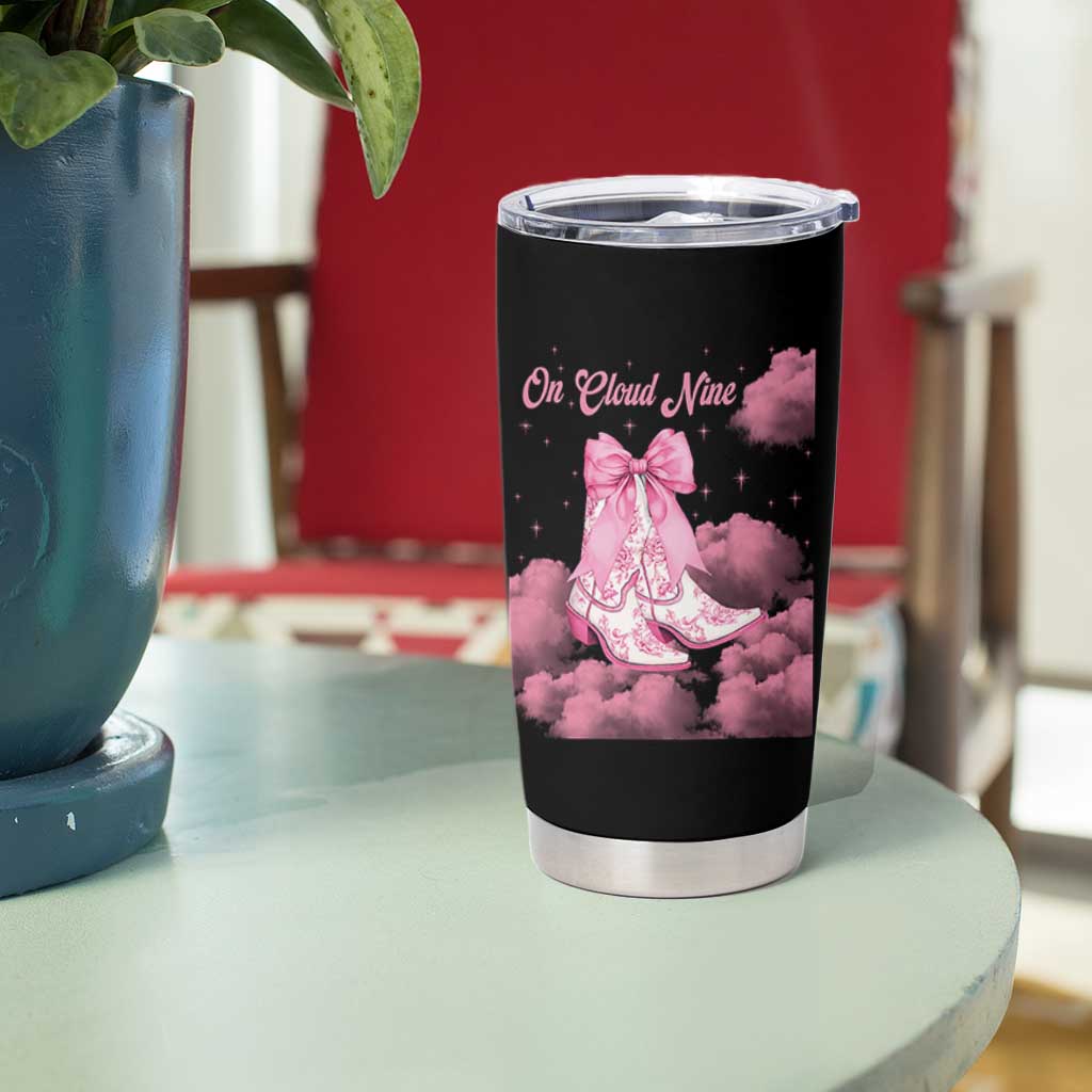 On Cloud Nine Tumbler Cup 9th Birthday Bday Girl Pink Coquette Cowgirl Boots