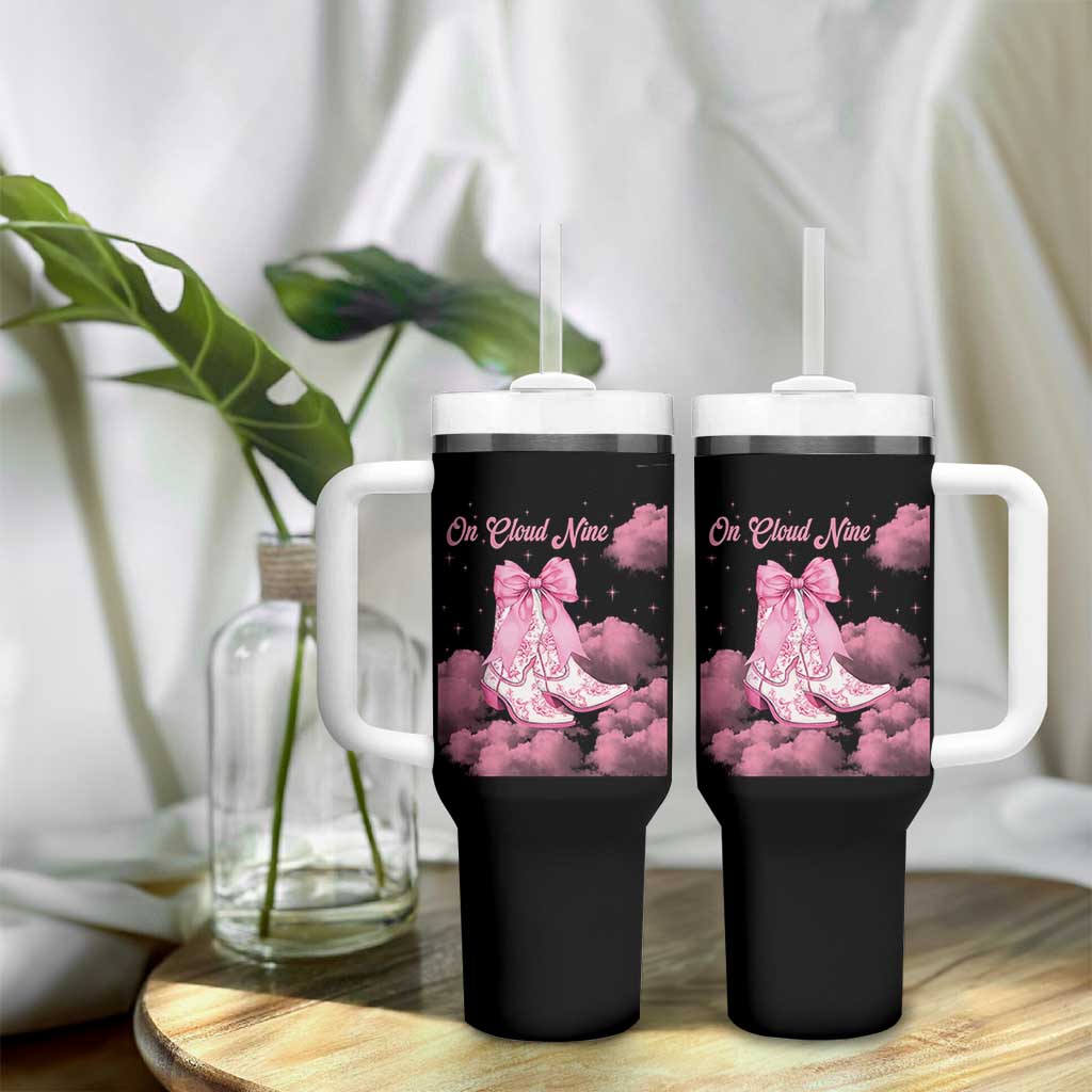 On Cloud Nine Tumbler With Handle 9th Birthday Bday Girl Pink Coquette Cowgirl Boots