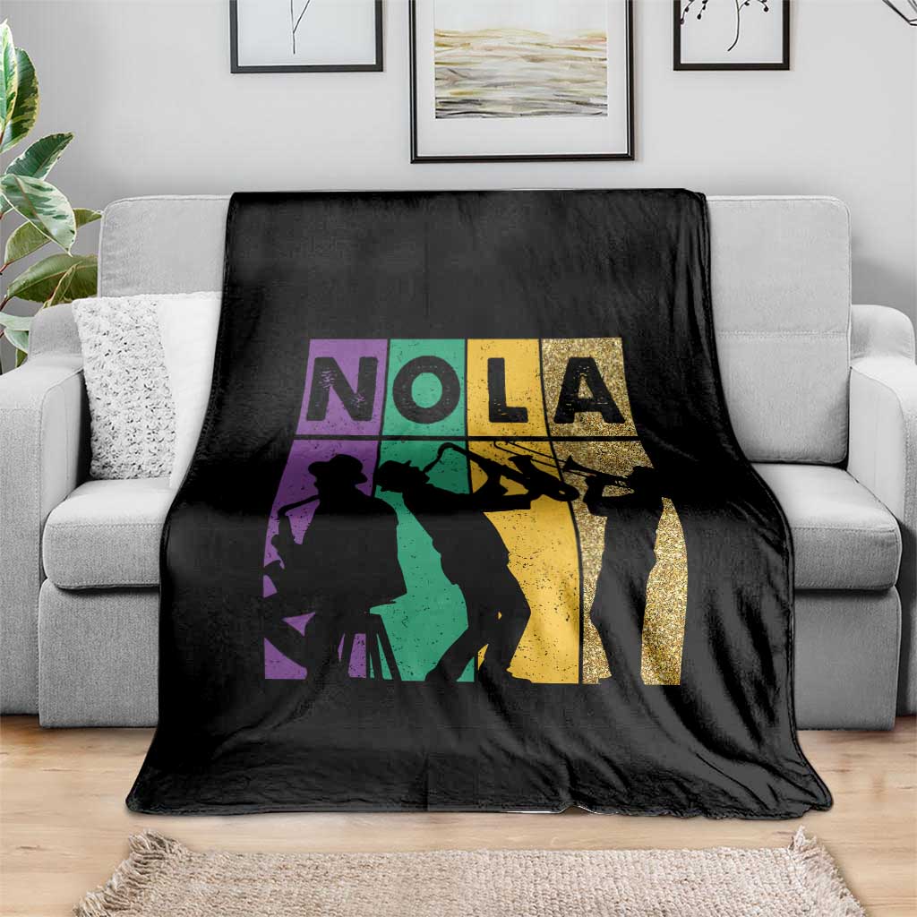 Mardi Gras NOLA New Orleans Carnival Jazz Music Glitter Print Throw Blanket