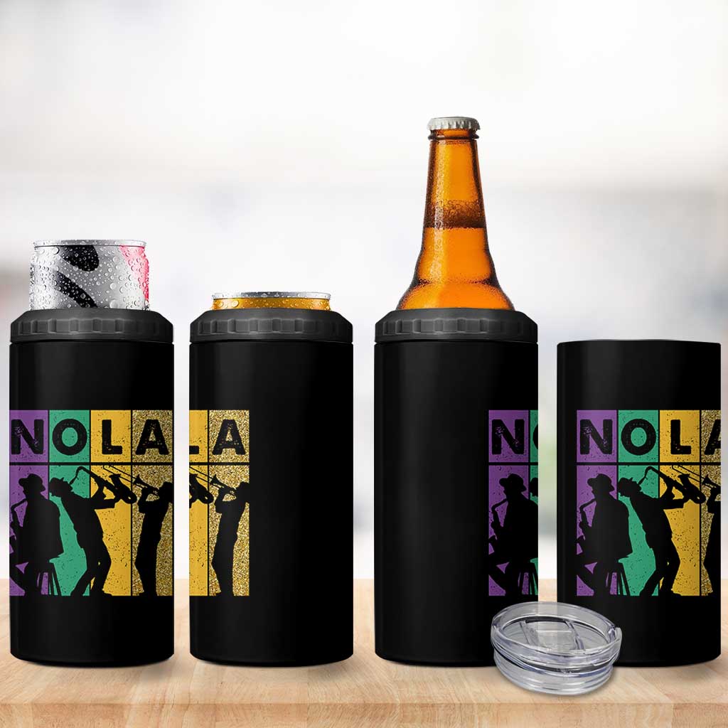 Mardi Gras NOLA New Orleans Carnival Jazz Music Glitter Print 4 in 1 Can Cooler Tumbler