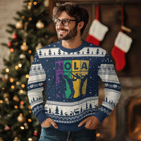 Mardi Gras NOLA New Orleans Carnival Jazz Music Glitter Print Ugly Christmas Sweater