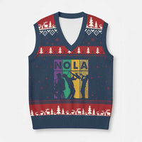 Mardi Gras NOLA New Orleans Carnival Jazz Music Glitter Print V-Neck Knit Sweater Vest