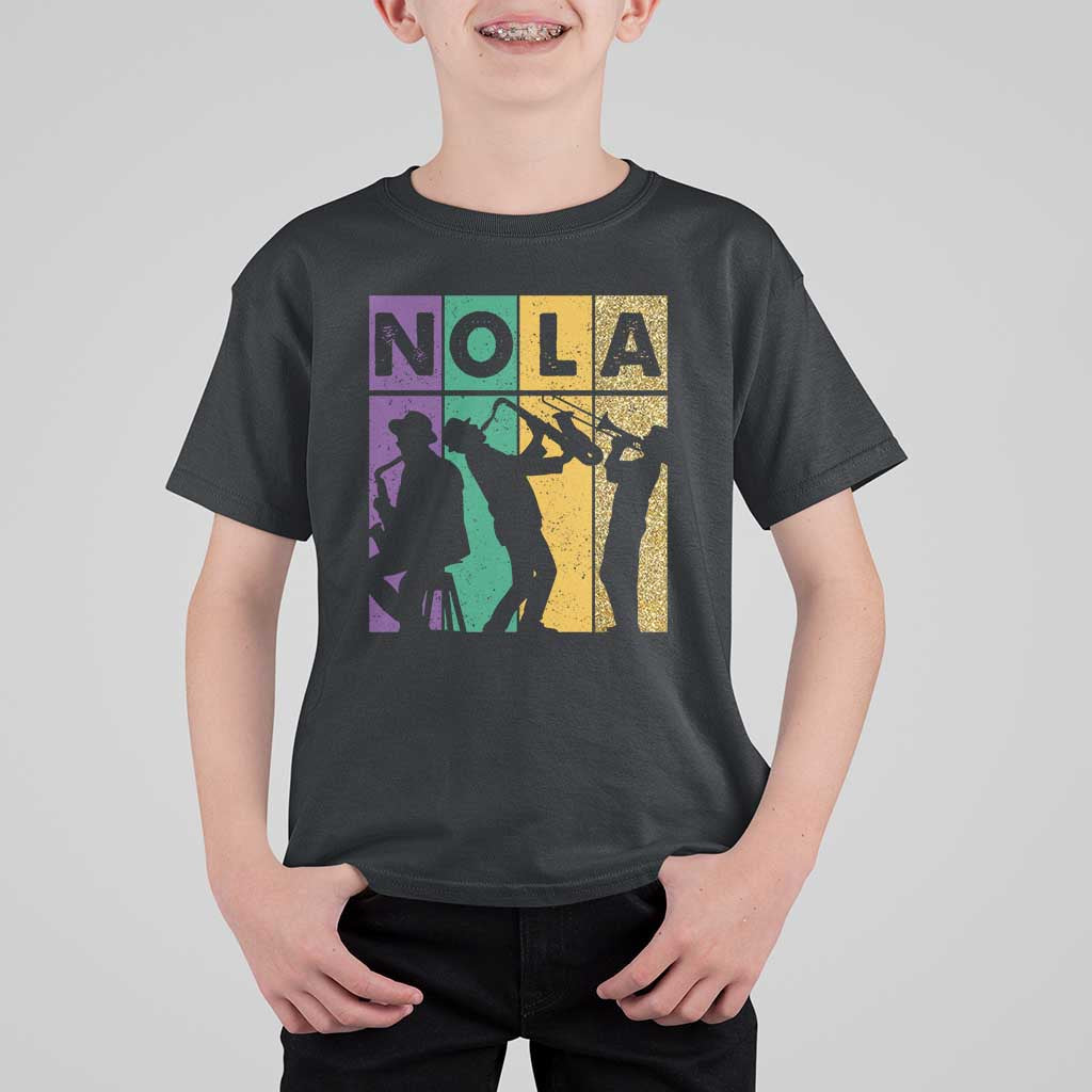 Mardi Gras NOLA New Orleans Carnival Jazz Music Glitter Print T Shirt For Kid