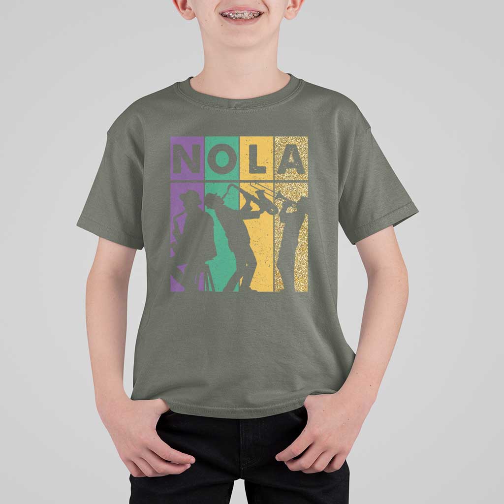 Mardi Gras NOLA New Orleans Carnival Jazz Music Glitter Print T Shirt For Kid