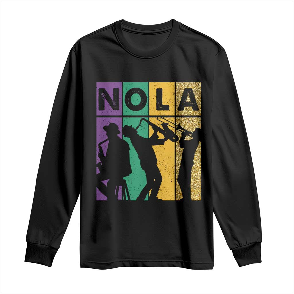 Mardi Gras NOLA New Orleans Carnival Jazz Music Glitter Print Long Sleeve Shirt