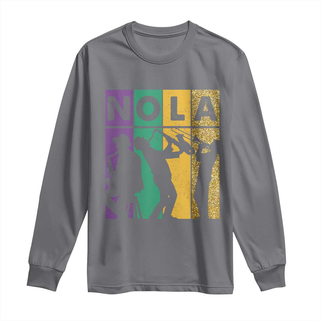 Mardi Gras NOLA New Orleans Carnival Jazz Music Glitter Print Long Sleeve Shirt
