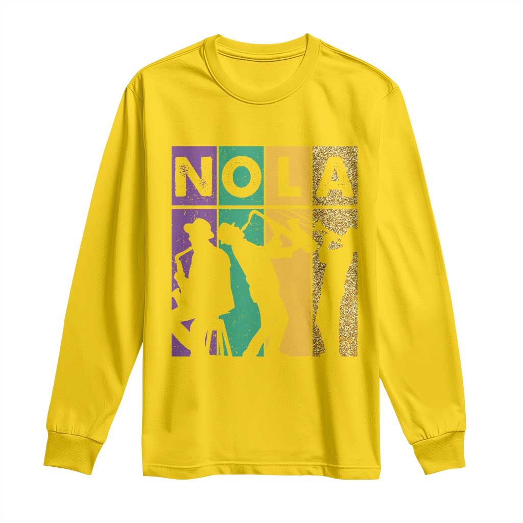Mardi Gras NOLA New Orleans Carnival Jazz Music Glitter Print Long Sleeve Shirt