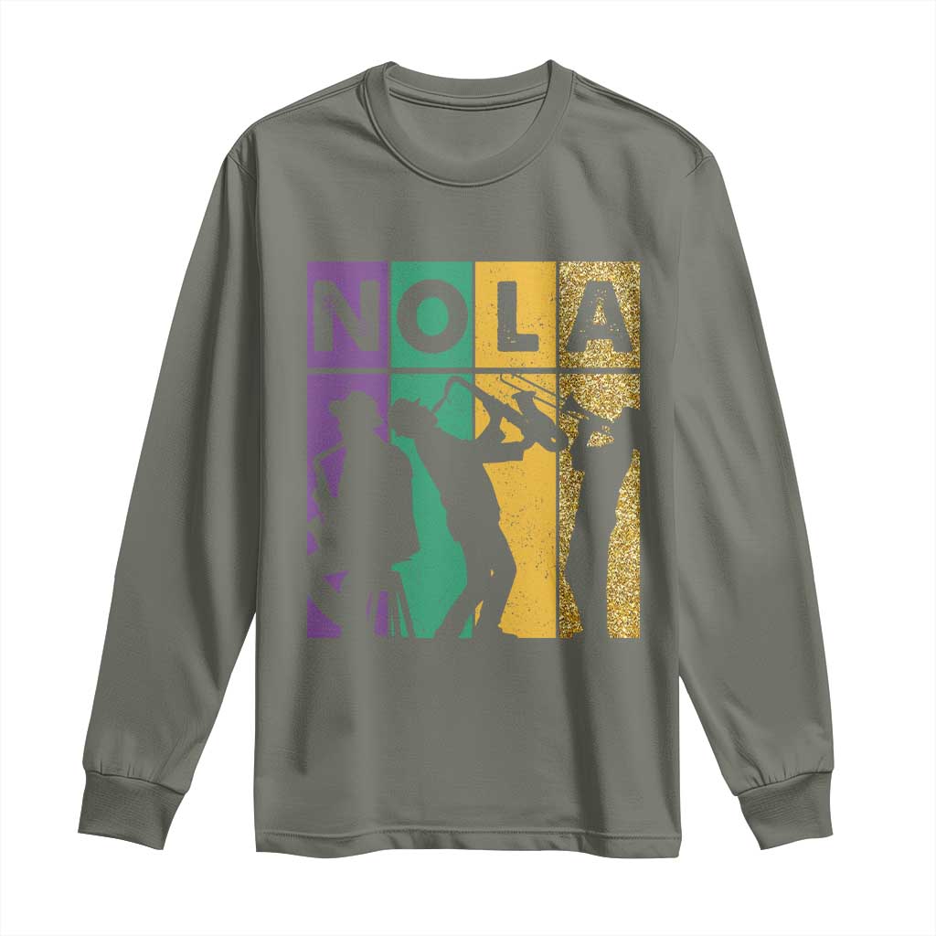 Mardi Gras NOLA New Orleans Carnival Jazz Music Glitter Print Long Sleeve Shirt
