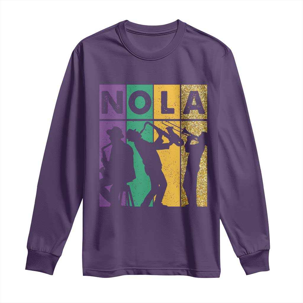 Mardi Gras NOLA New Orleans Carnival Jazz Music Glitter Print Long Sleeve Shirt