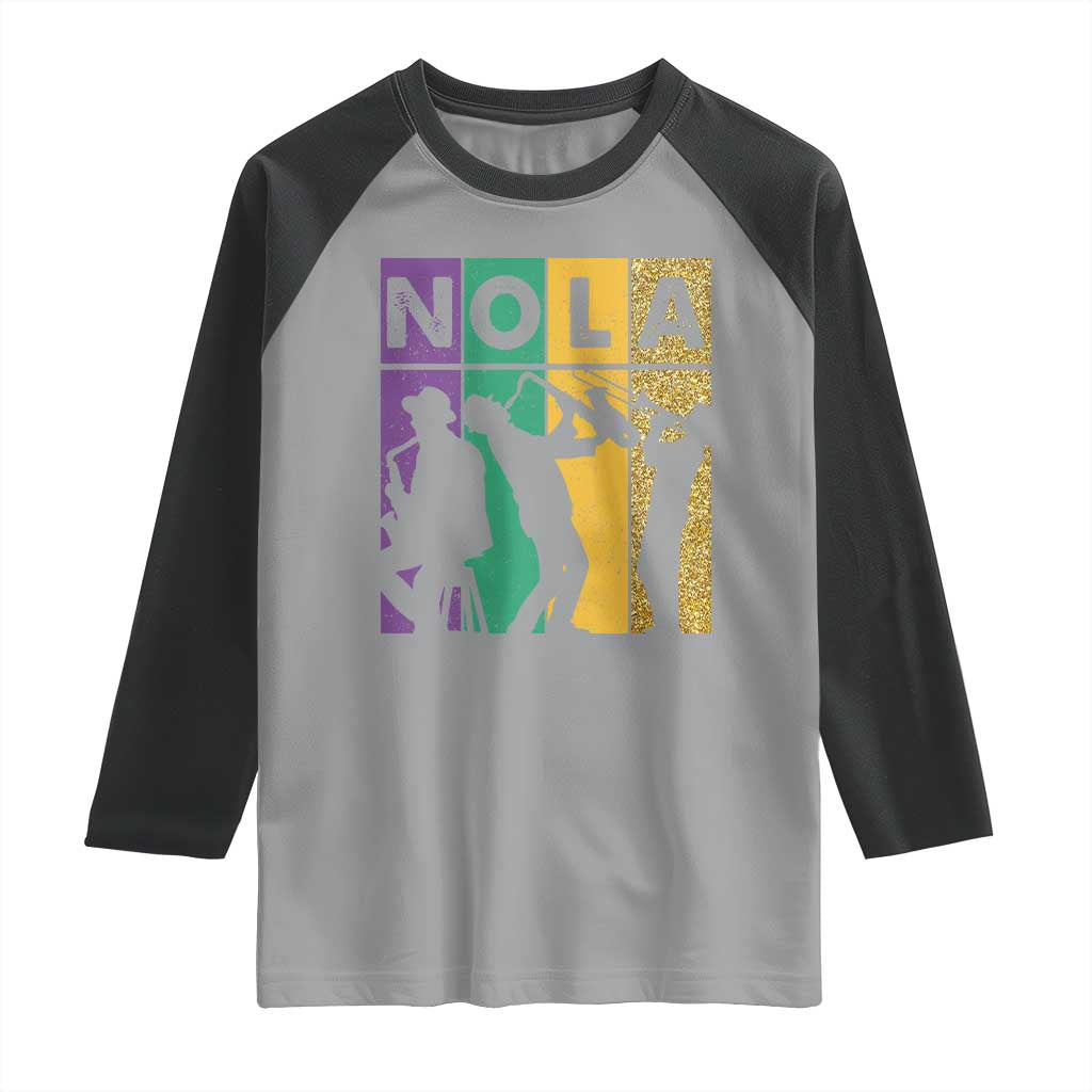 Mardi Gras NOLA New Orleans Carnival Jazz Music Glitter Print Raglan Shirt