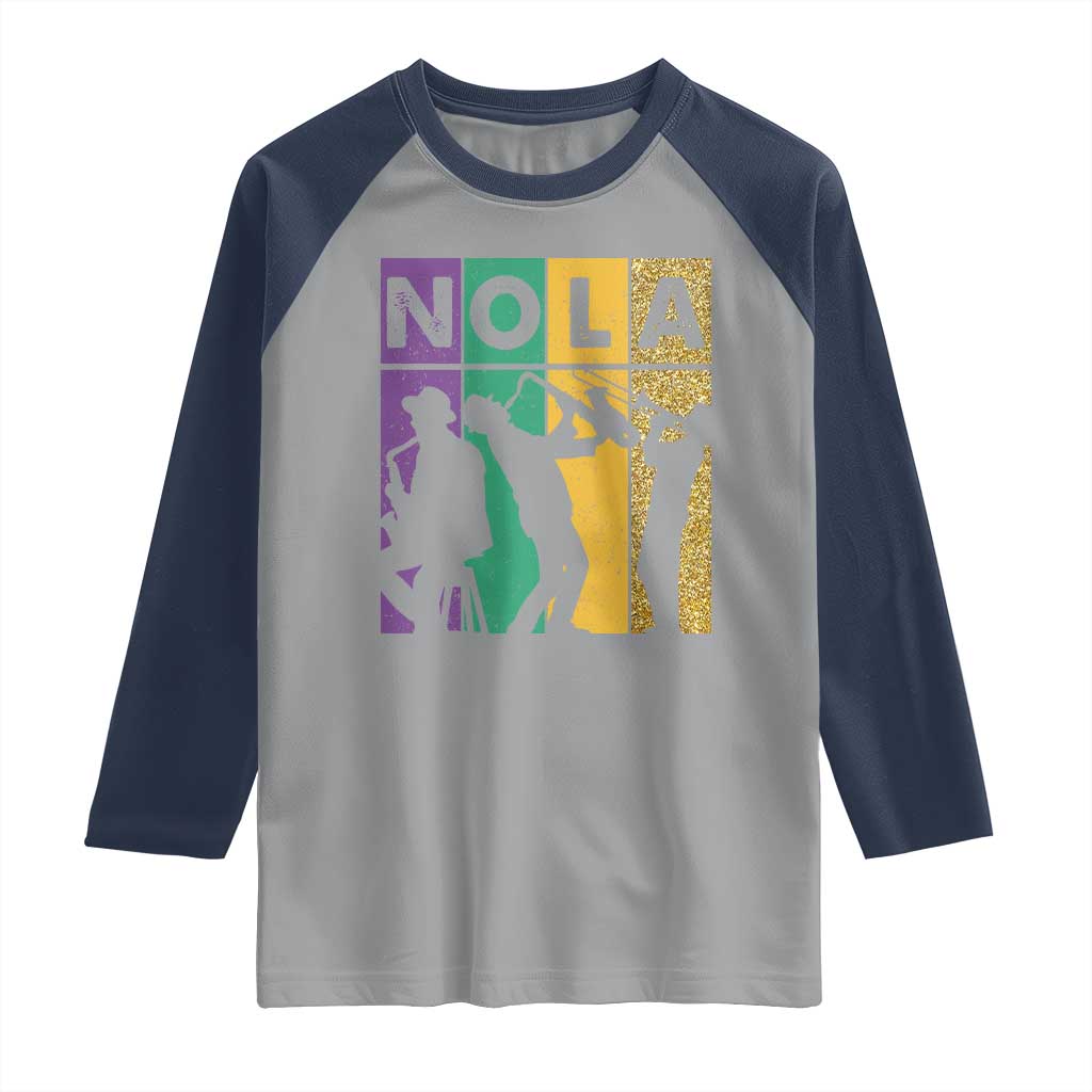 Mardi Gras NOLA New Orleans Carnival Jazz Music Glitter Print Raglan Shirt