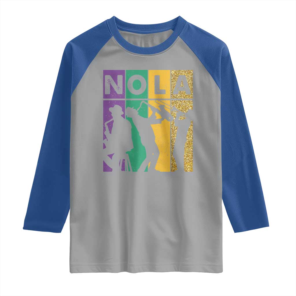 Mardi Gras NOLA New Orleans Carnival Jazz Music Glitter Print Raglan Shirt