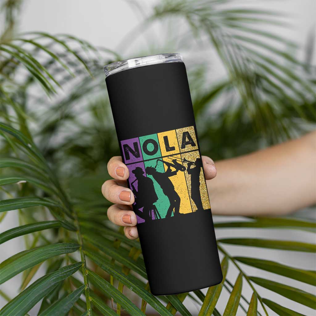 Mardi Gras NOLA New Orleans Carnival Jazz Music Glitter Print Skinny Tumbler