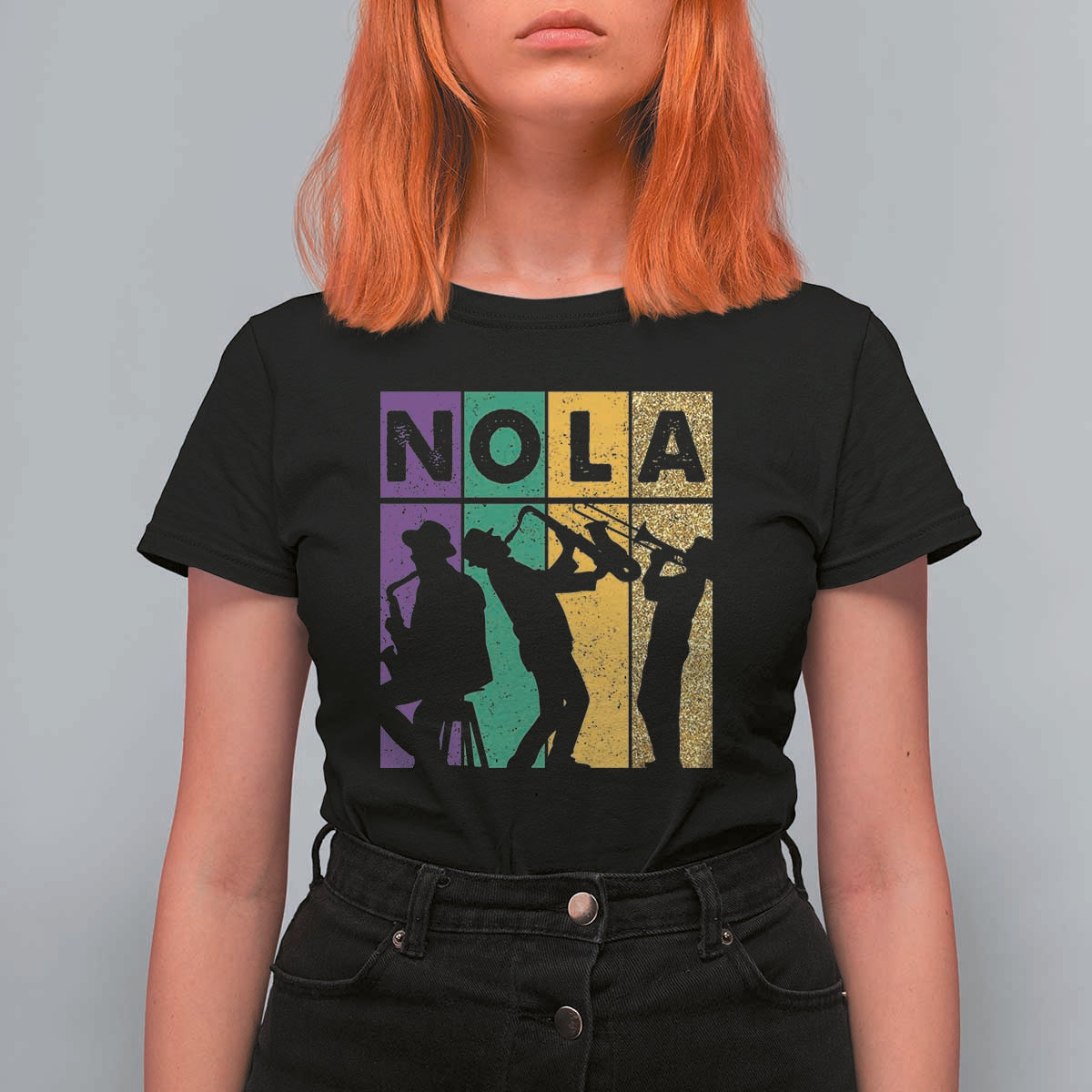 Mardi Gras NOLA New Orleans Carnival Jazz Music Glitter Print T Shirt For Women