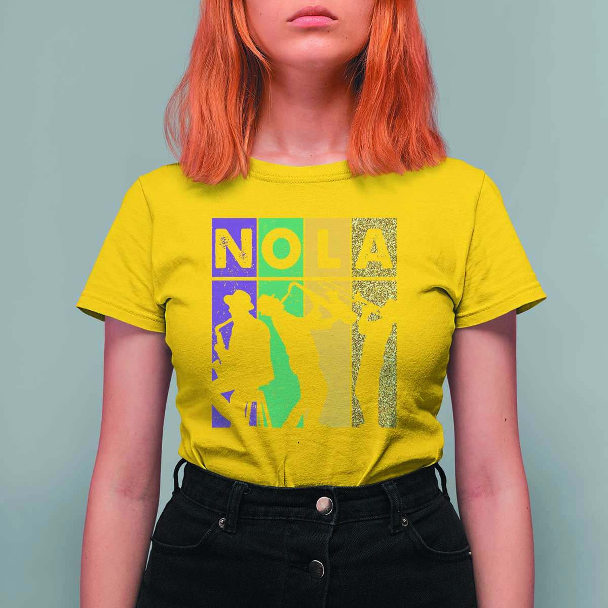 Mardi Gras NOLA New Orleans Carnival Jazz Music Glitter Print T Shirt For Women