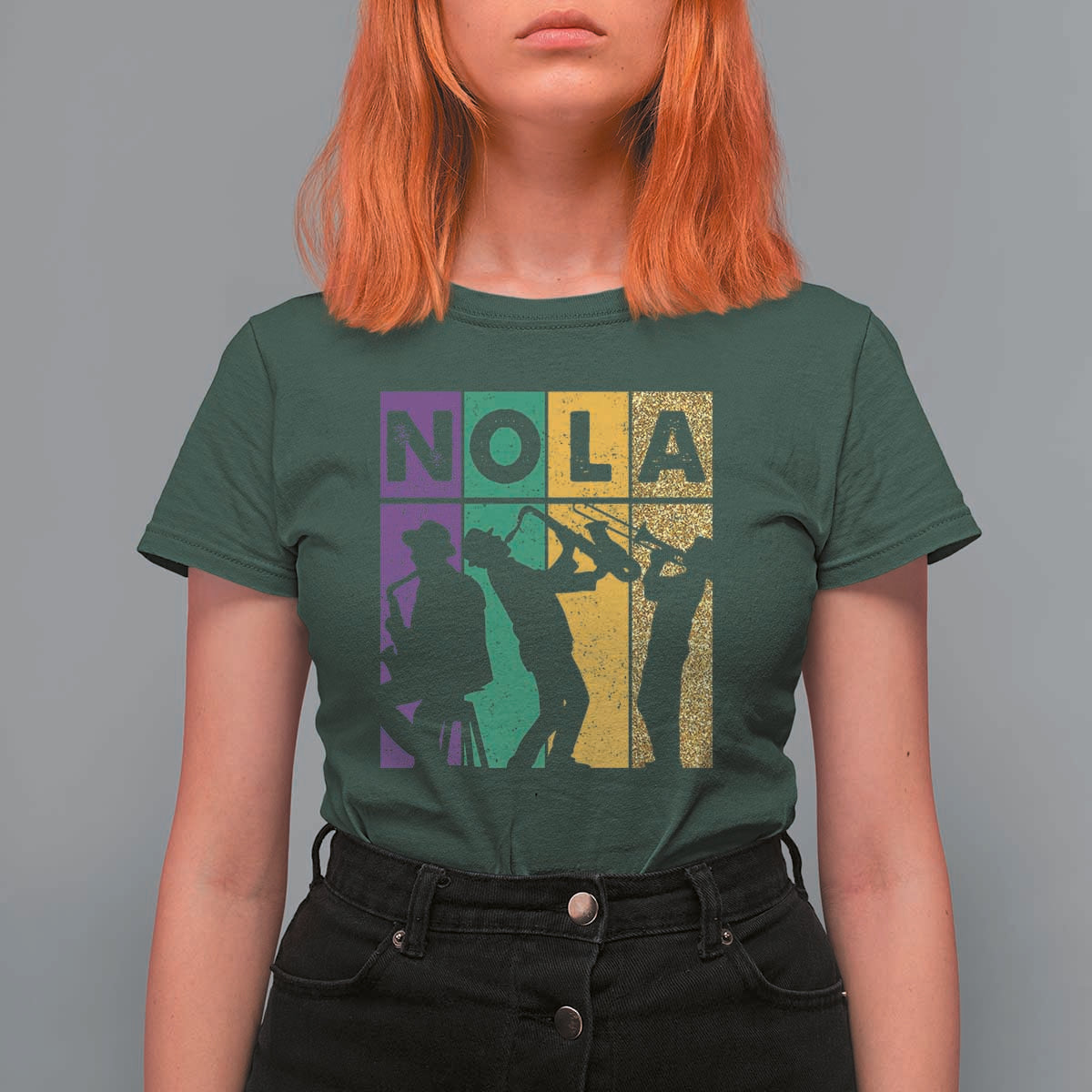 Mardi Gras NOLA New Orleans Carnival Jazz Music Glitter Print T Shirt For Women