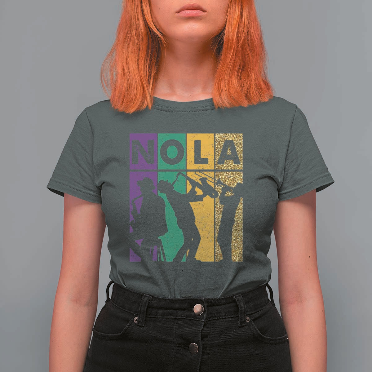 Mardi Gras NOLA New Orleans Carnival Jazz Music Glitter Print T Shirt For Women