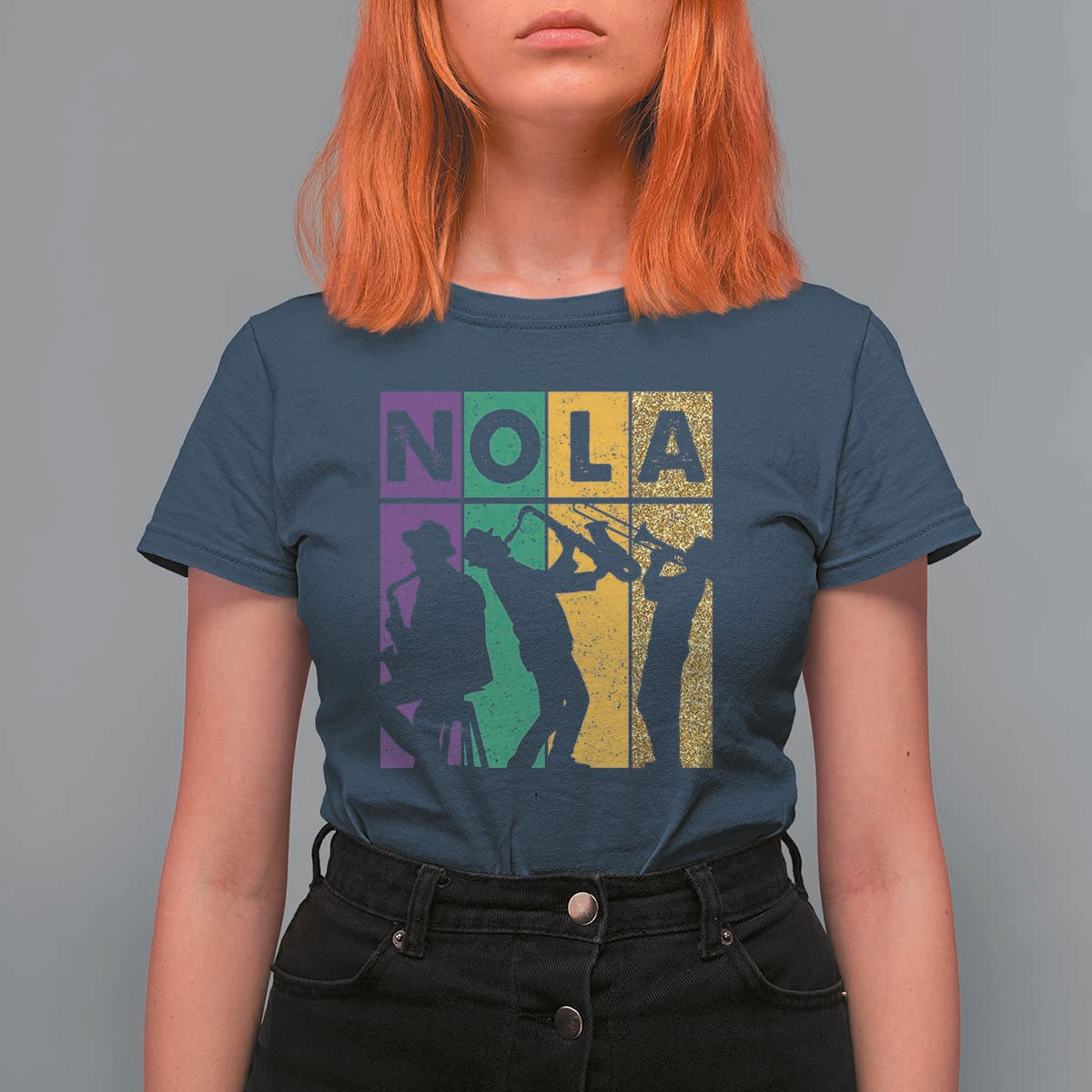 Mardi Gras NOLA New Orleans Carnival Jazz Music Glitter Print T Shirt For Women