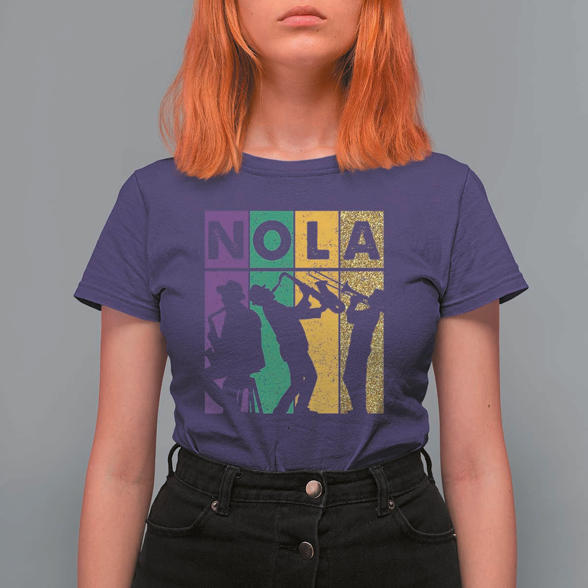Mardi Gras NOLA New Orleans Carnival Jazz Music Glitter Print T Shirt For Women