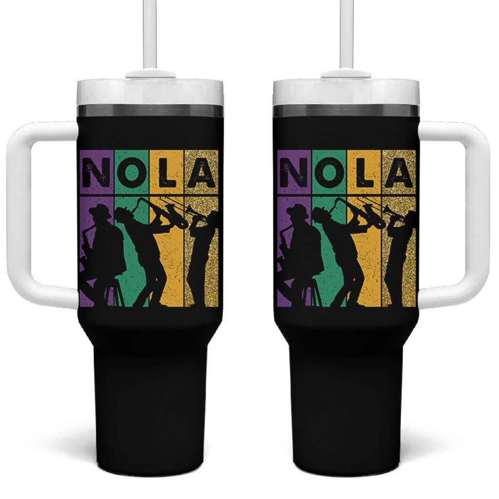 Mardi Gras NOLA New Orleans Carnival Jazz Music Glitter Print Tumbler With Handle