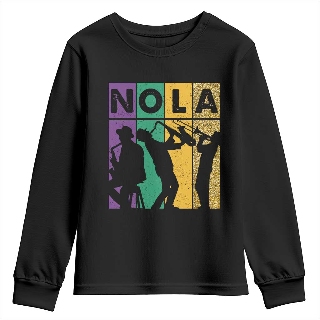 Mardi Gras NOLA New Orleans Carnival Jazz Music Glitter Print Youth Sweatshirt