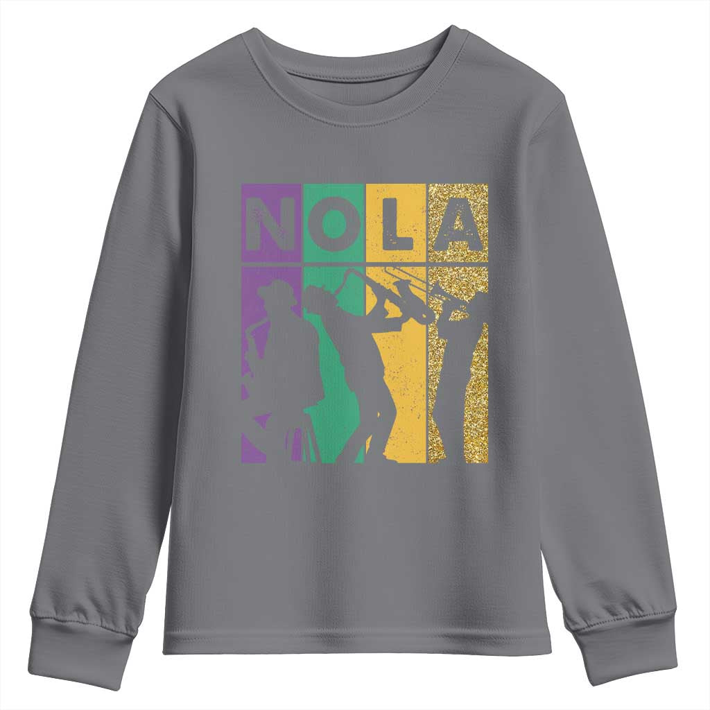 Mardi Gras NOLA New Orleans Carnival Jazz Music Glitter Print Youth Sweatshirt