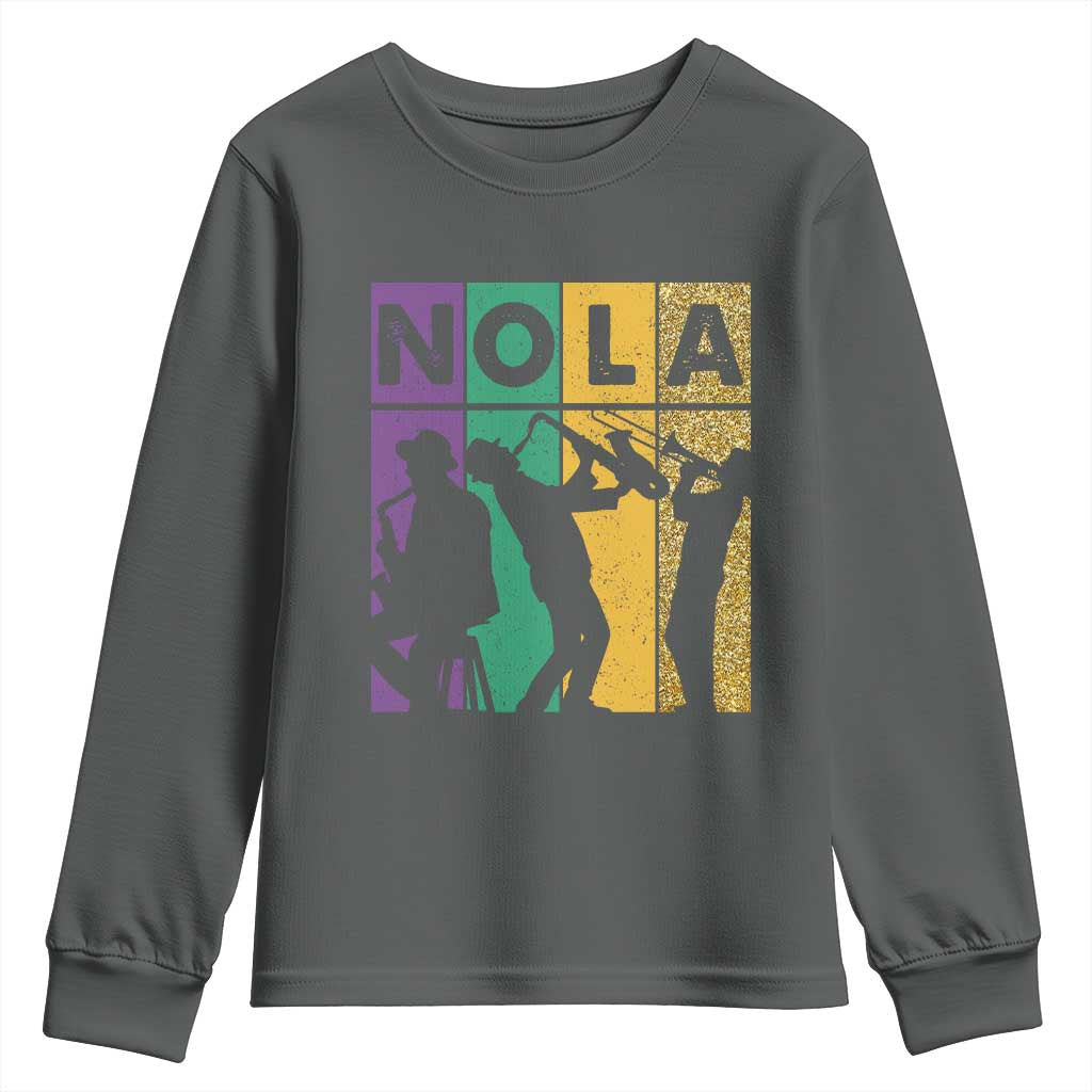 Mardi Gras NOLA New Orleans Carnival Jazz Music Glitter Print Youth Sweatshirt