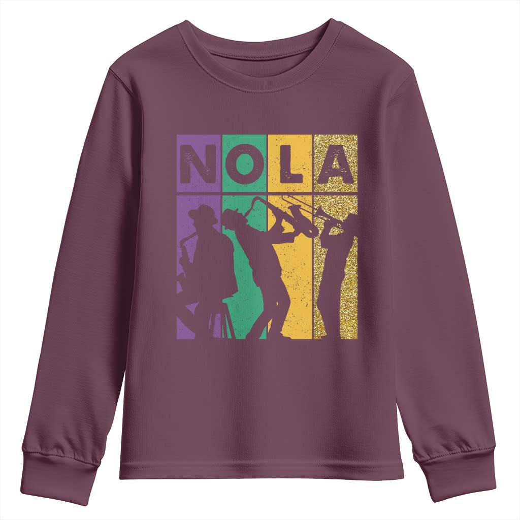 Mardi Gras NOLA New Orleans Carnival Jazz Music Glitter Print Youth Sweatshirt