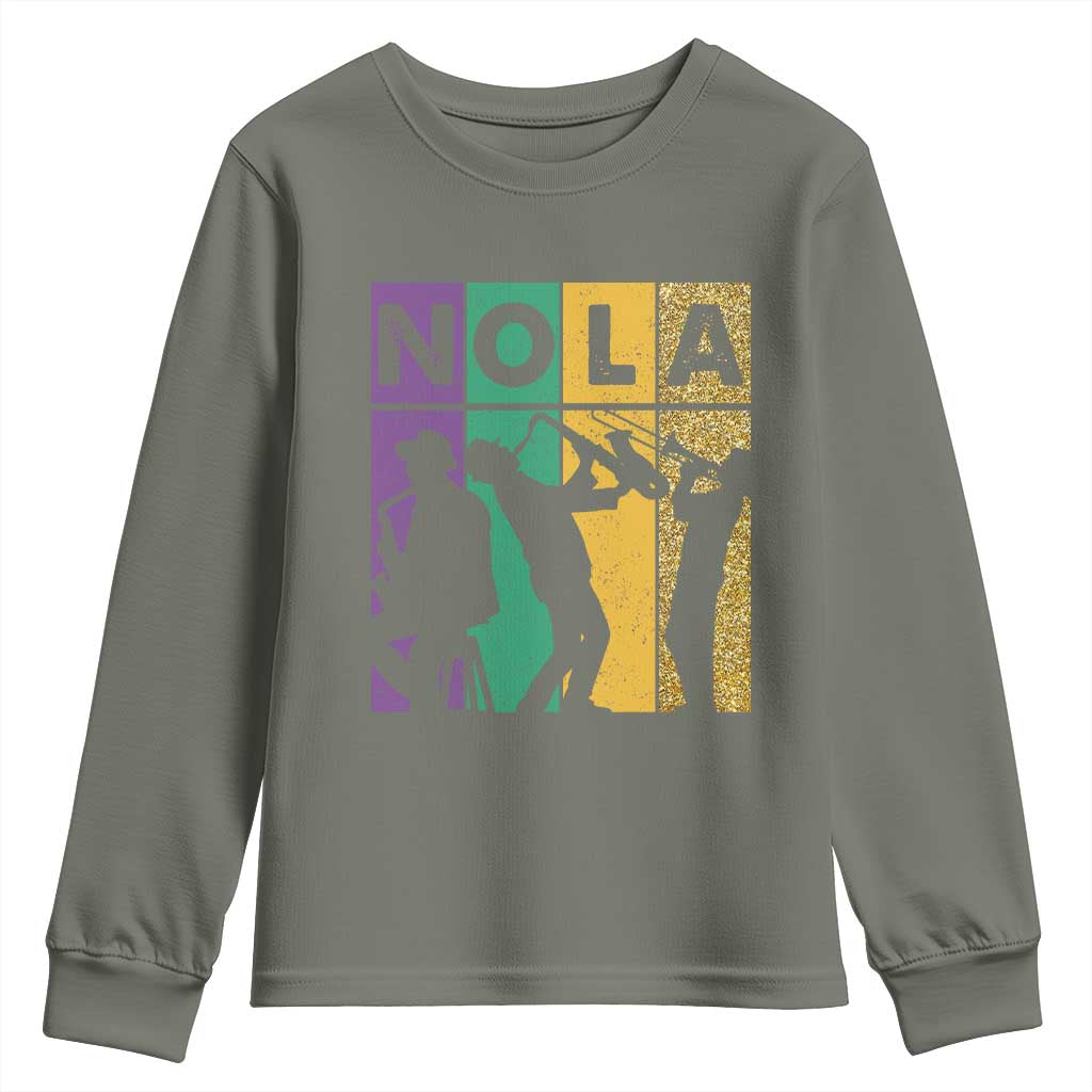 Mardi Gras NOLA New Orleans Carnival Jazz Music Glitter Print Youth Sweatshirt