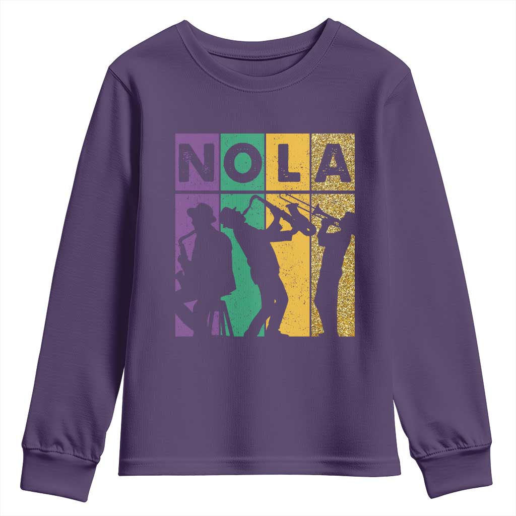 Mardi Gras NOLA New Orleans Carnival Jazz Music Glitter Print Youth Sweatshirt