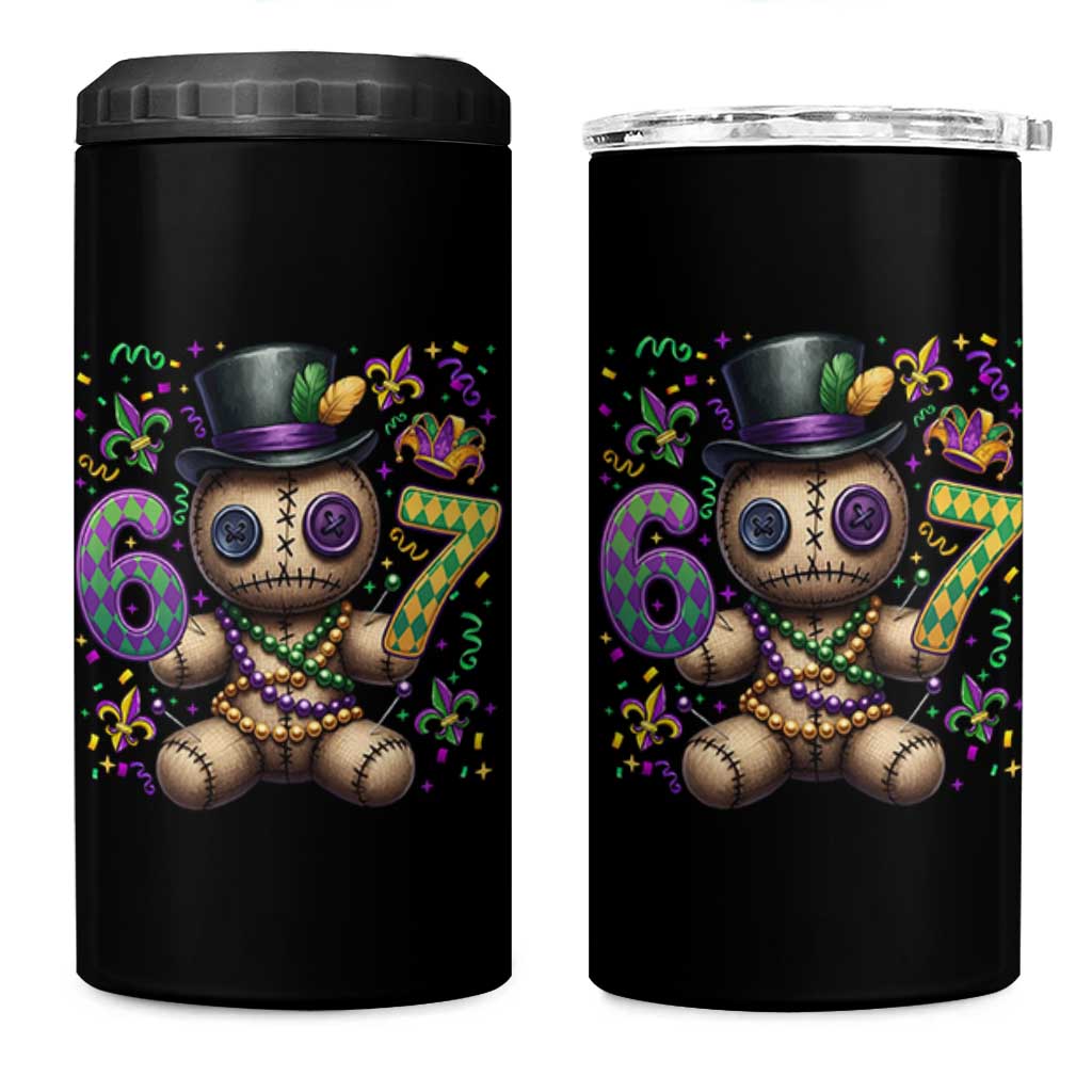 Funny Mardi Gras 67 Voodoo Doll 4 in 1 Can Cooler Tumbler Fat Tuesday Six Seven Meme