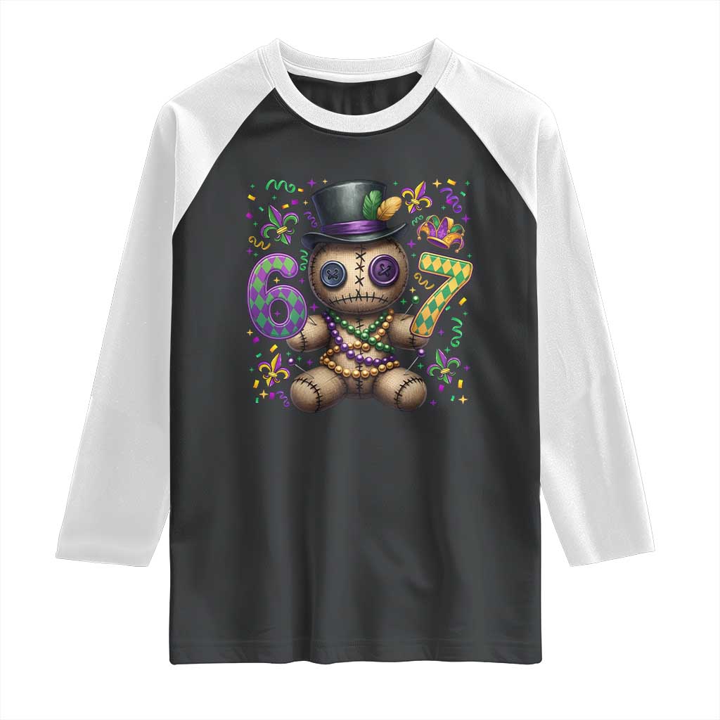 Funny Mardi Gras 67 Voodoo Doll Raglan Shirt Fat Tuesday Six Seven Meme