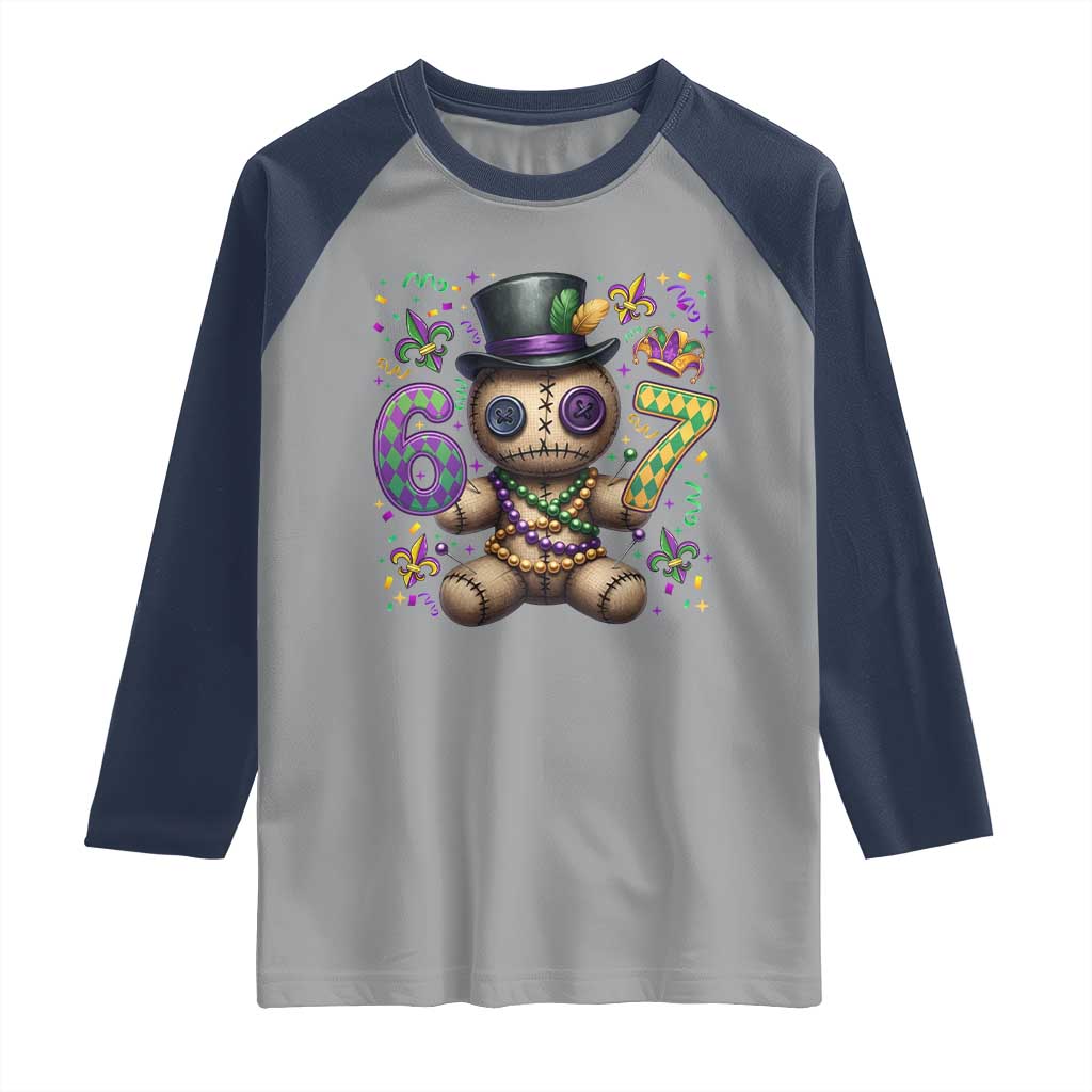 Funny Mardi Gras 67 Voodoo Doll Raglan Shirt Fat Tuesday Six Seven Meme