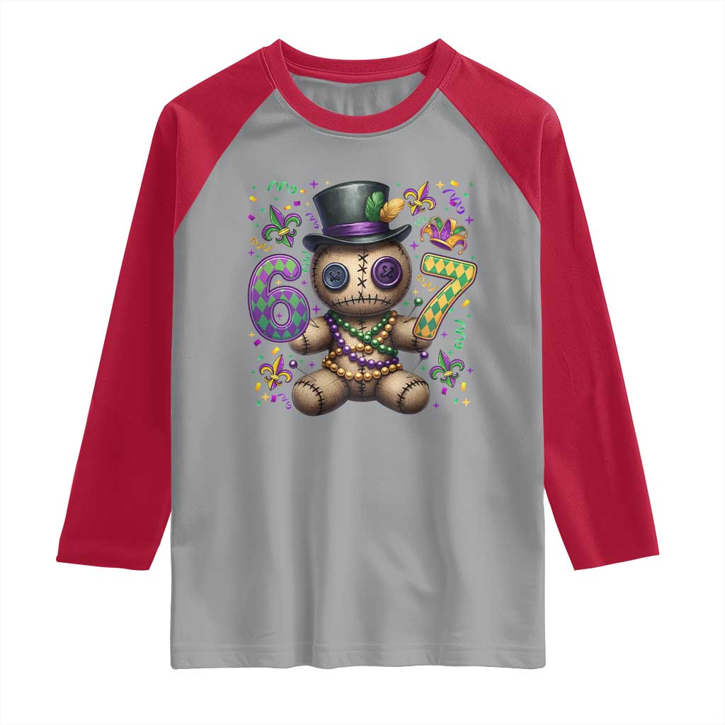 Funny Mardi Gras 67 Voodoo Doll Raglan Shirt Fat Tuesday Six Seven Meme