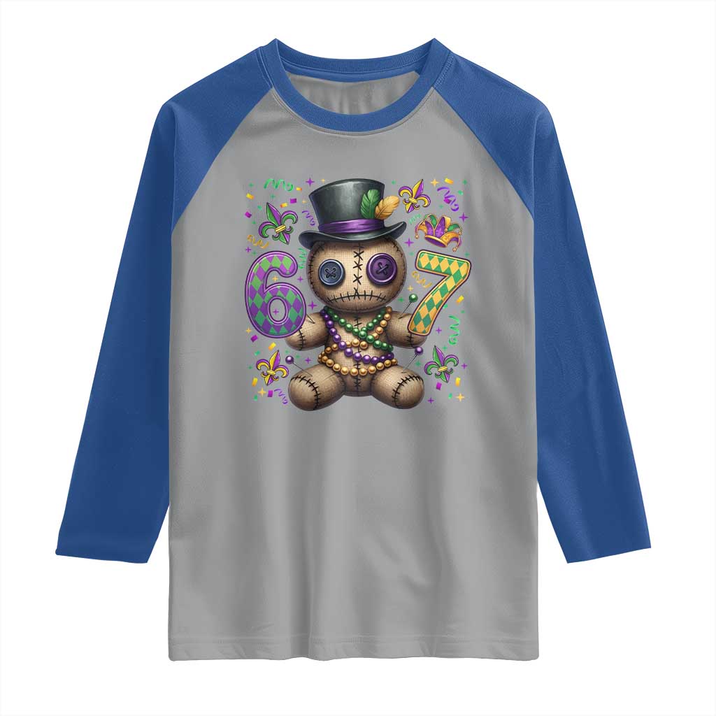 Funny Mardi Gras 67 Voodoo Doll Raglan Shirt Fat Tuesday Six Seven Meme