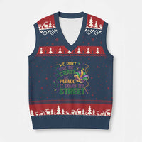 We Dont Hide The Crazy We Parade It Down The Street Mardi Gras V-Neck Knit Sweater Vest