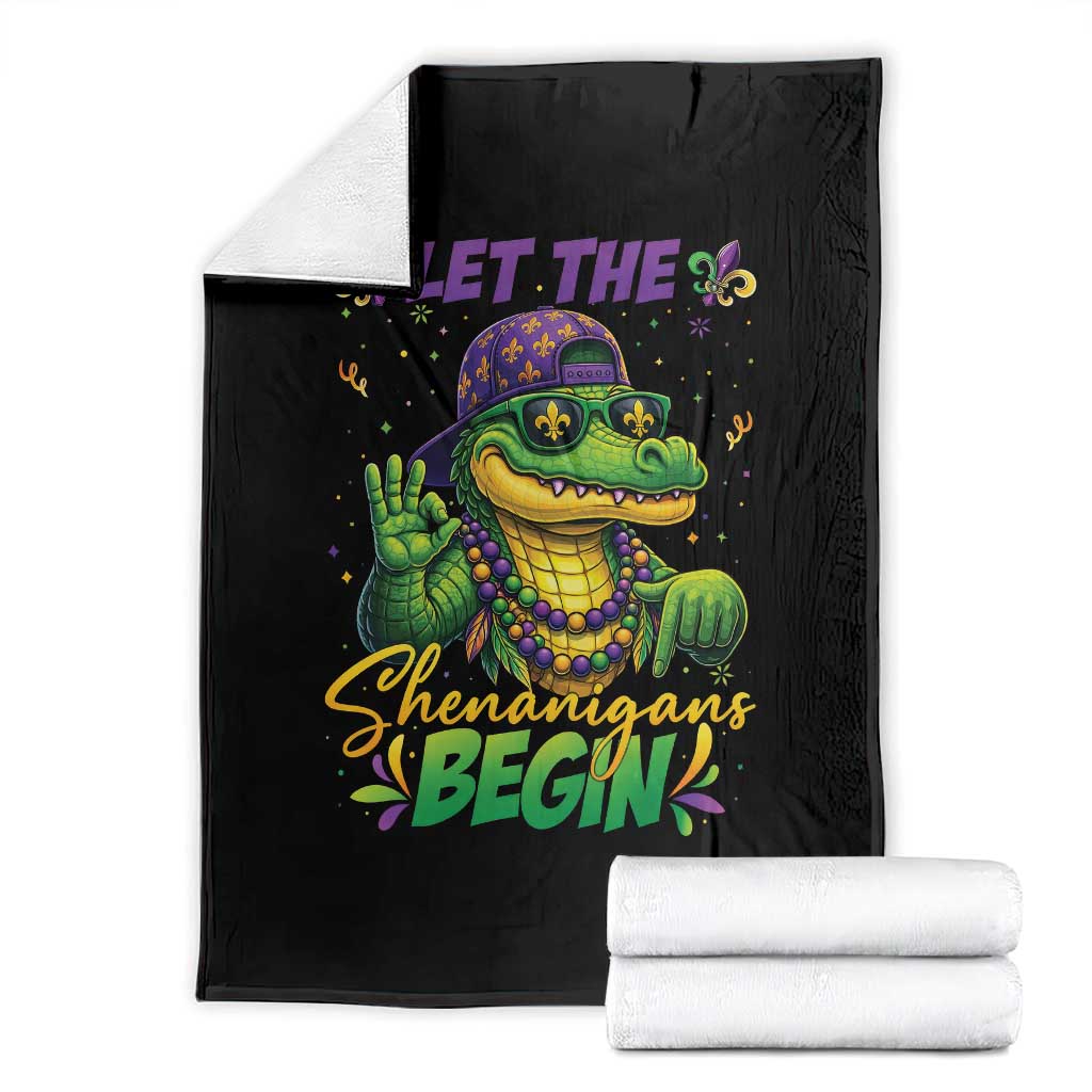 Let The Shenanigans Begin Mardi Gras 67 Meme Throw Blanket Funny Alligator Mardigator Six Seven