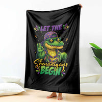 Let The Shenanigans Begin Mardi Gras 67 Meme Throw Blanket Funny Alligator Mardigator Six Seven