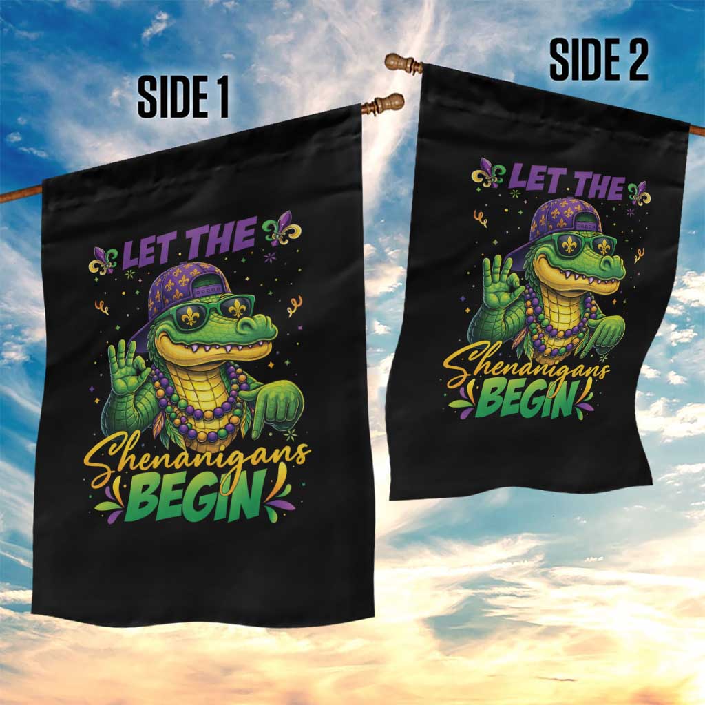Let The Shenanigans Begin Mardi Gras 67 Meme Garden Flag Funny Alligator Mardigator Six Seven