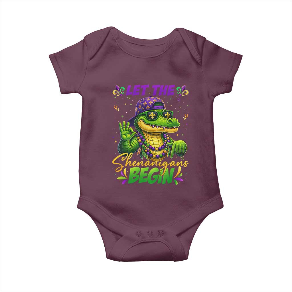 Let The Shenanigans Begin Mardi Gras 67 Meme Baby Onesie Funny Alligator Mardigator Six Seven