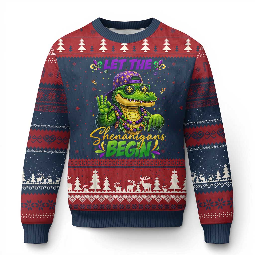 Let The Shenanigans Begin Mardi Gras 67 Meme Ugly Christmas Sweater Funny Alligator Mardigator Six Seven