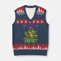 Let The Shenanigans Begin Mardi Gras 67 Meme V-Neck Knit Sweater Vest Funny Alligator Mardigator Six Seven