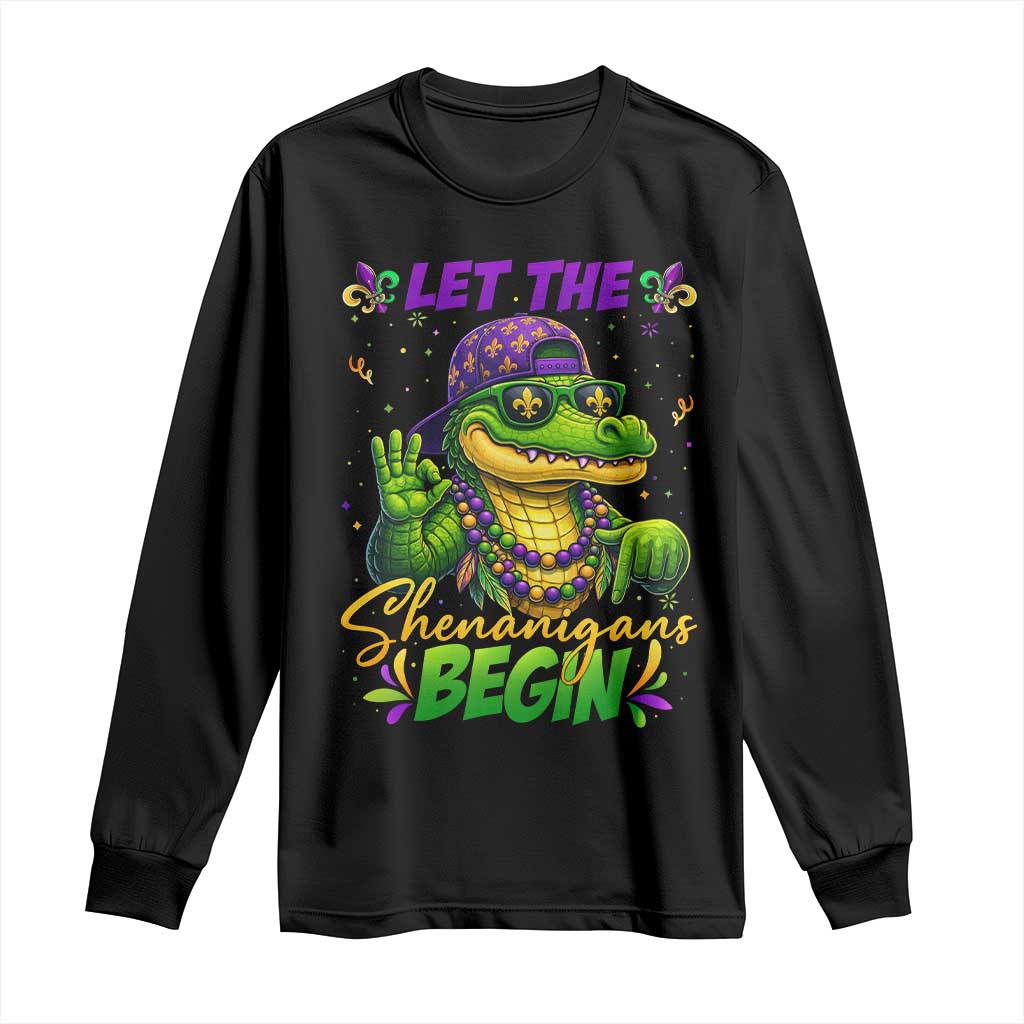 Let The Shenanigans Begin Mardi Gras 67 Meme Long Sleeve Shirt Funny Alligator Mardigator Six Seven