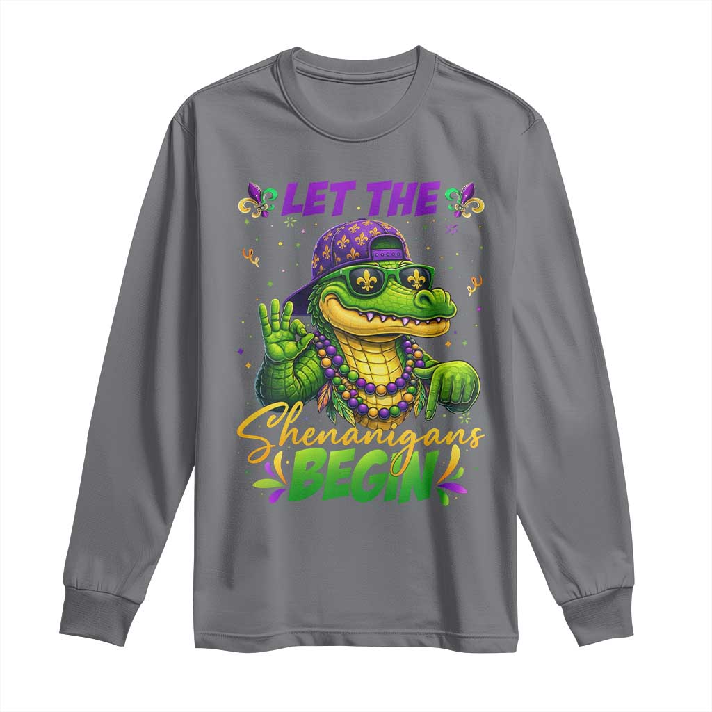 Let The Shenanigans Begin Mardi Gras 67 Meme Long Sleeve Shirt Funny Alligator Mardigator Six Seven
