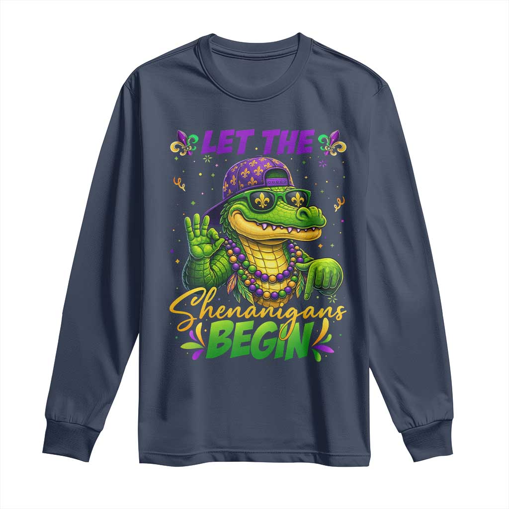 Let The Shenanigans Begin Mardi Gras 67 Meme Long Sleeve Shirt Funny Alligator Mardigator Six Seven
