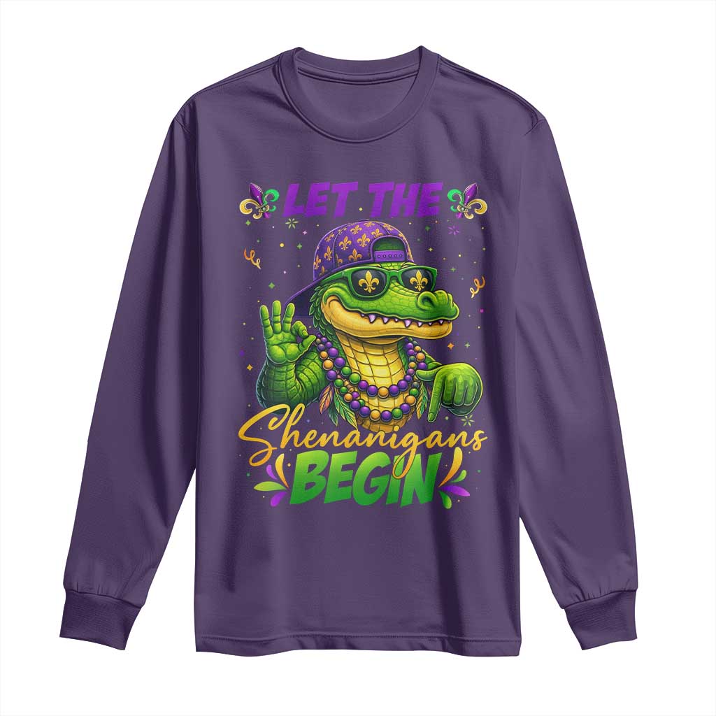 Let The Shenanigans Begin Mardi Gras 67 Meme Long Sleeve Shirt Funny Alligator Mardigator Six Seven