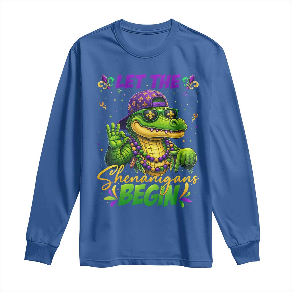Let The Shenanigans Begin Mardi Gras 67 Meme Long Sleeve Shirt Funny Alligator Mardigator Six Seven